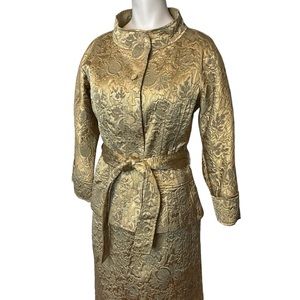 RICKIE FREEMAN For TERI JON sz 2 Skirt Set Jacquard High Neck Belted Gold